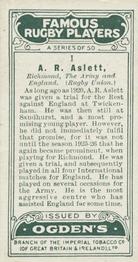 1926 Ogden’s Famous Rugby Players #1 Alfred Aslett Back